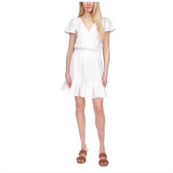 Michael Kors Julia Smocked Eyelet Flutter Dress White S - Picture 10 of 12
